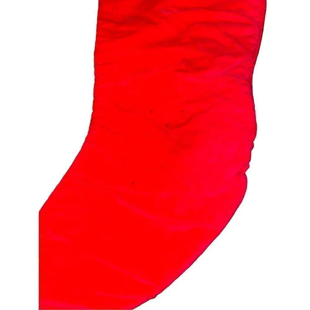 Vintage 1991 Embroidered Christmas Stocking Santa Claus and Elf by Chimney 19”